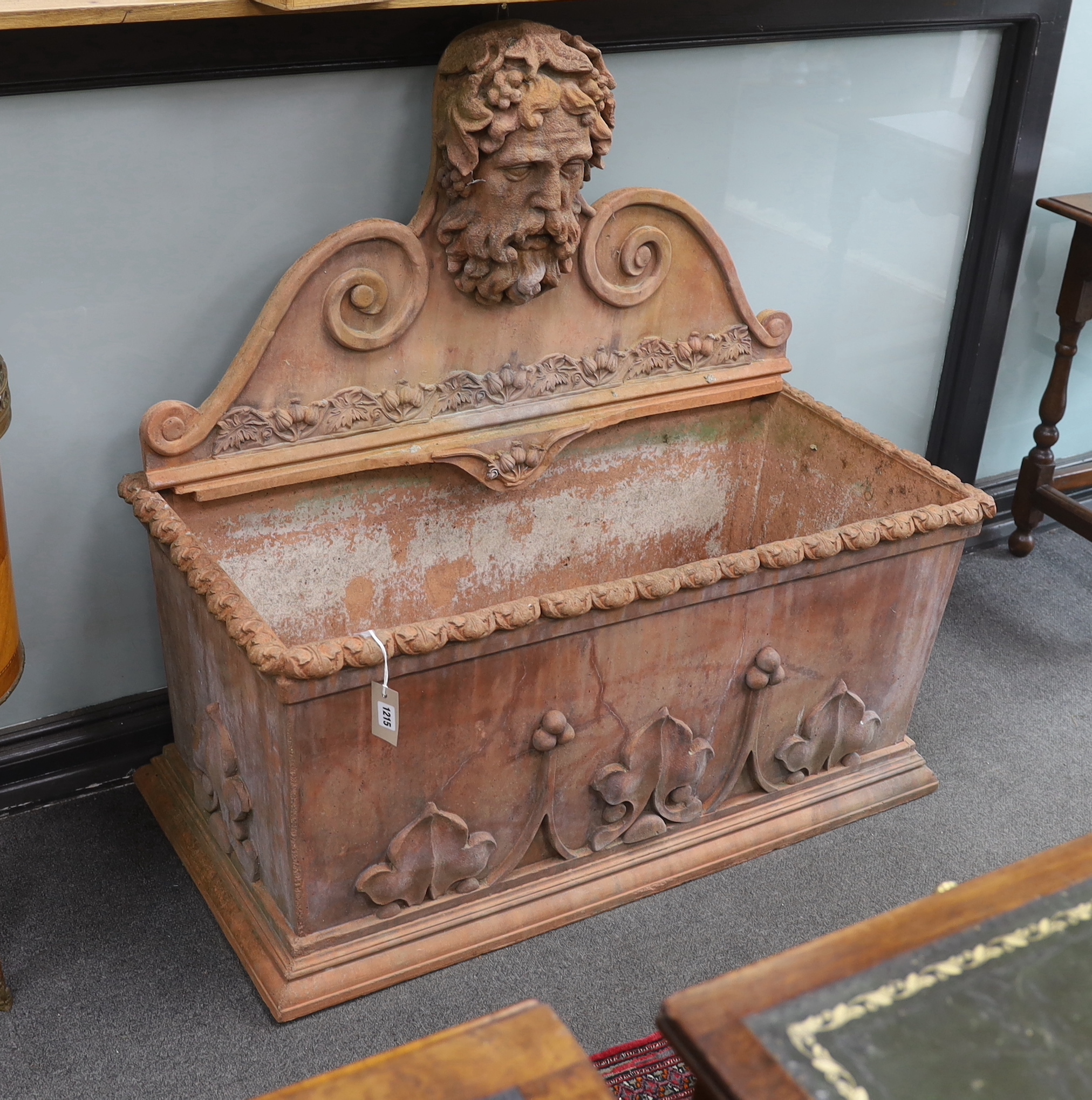 A Victorian style terracotta garden fountain, width 102cm, depth 49cm, height 98cm